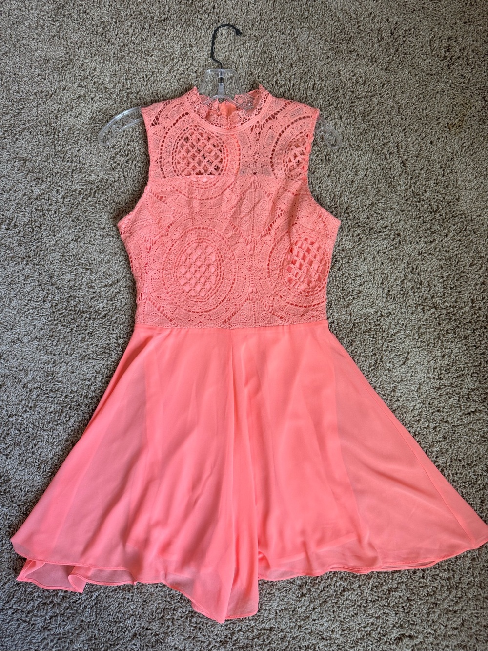 Charlotte Russe Coral Lace High-Neck Romper